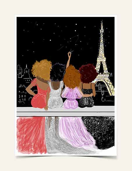 Paris By Night With My Girls  Art Print — NICHOLLE KOBI BOUTIQUE